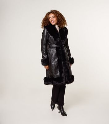 HOT Black Blue Vanilla Fur Coat Blue Vanilla Black Faux Fur