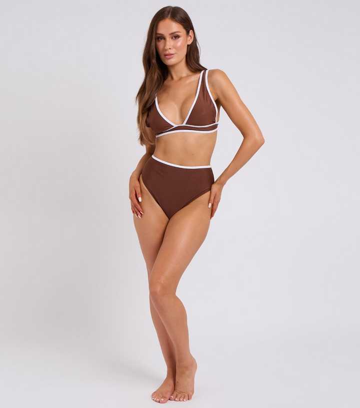 Urban Bliss Brown Contrast Trim Bikini Bottoms