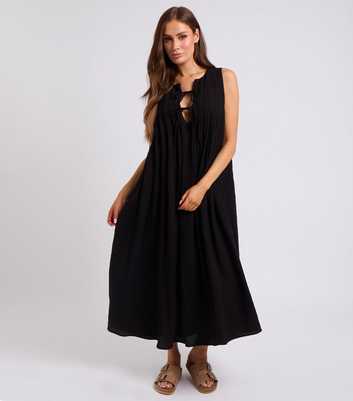 Urban Bliss Black Tie Front Textured Maxi Dress