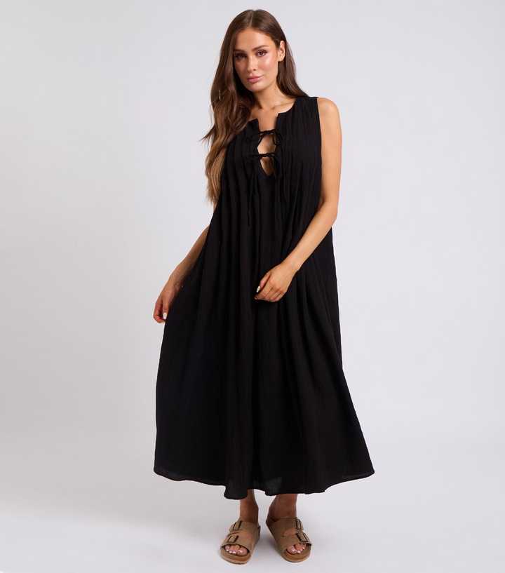 Urban Bliss Black Tie Front Textured Maxi Dress