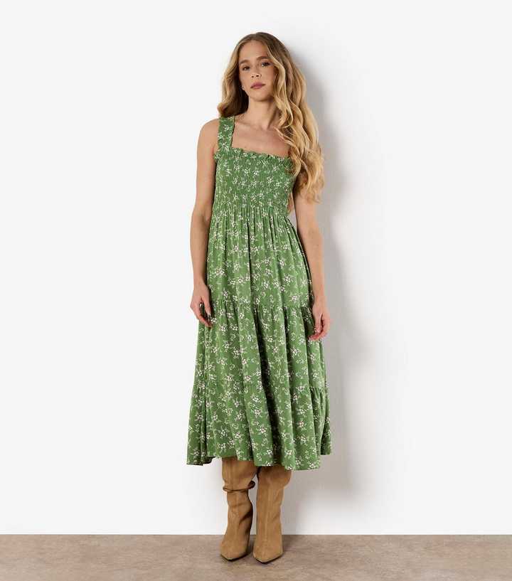 slim fit dress slacks Joie Puff Sleeve Shirred Dress Floral Print Apricot/Green