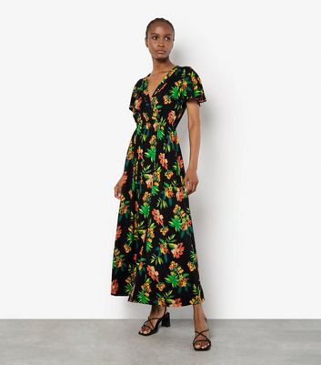 Apricot Black Tropical Print Short Sleeve Maxi Dress New Look
