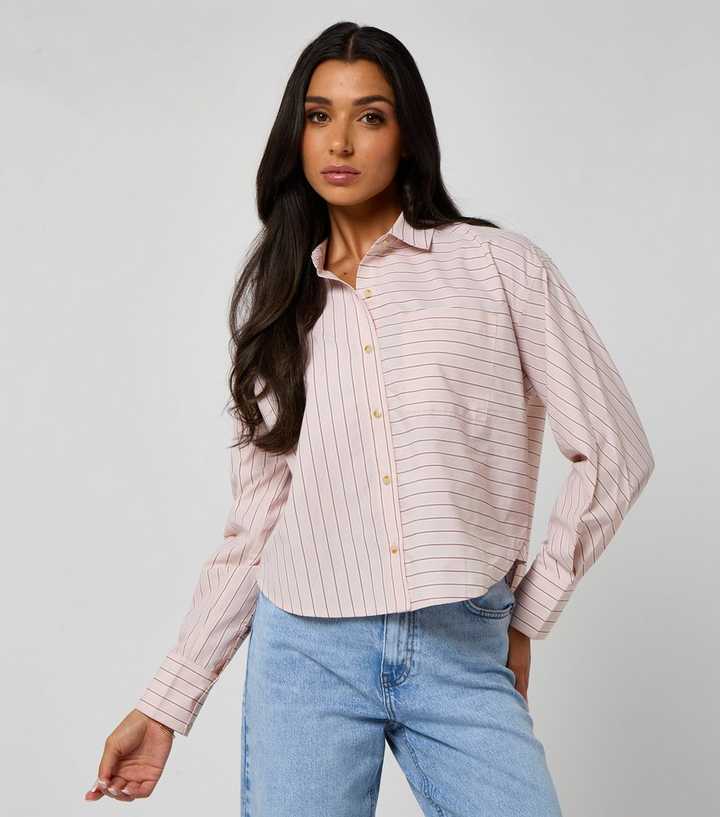 Urban Bliss Pink Stripe Print Cropped Poplin Shirt