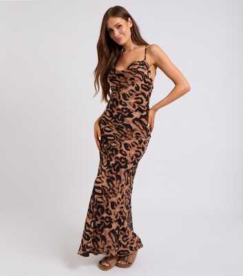 Urban Bliss Brown Leopard Print Satin Cowl Midaxi Dress