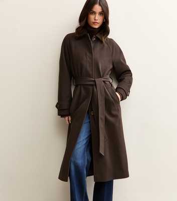 Dark Brown Button Up Belted Coat