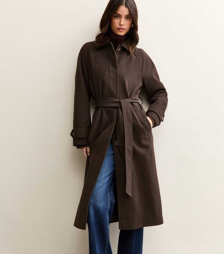 Dark Brown Button Up Belted Coat