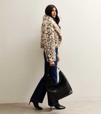 Brown Animal Print Faux Fur Cropped Jacket