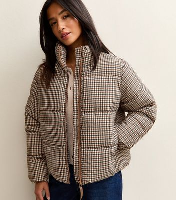 Petite Brown Check Puffer Jacket