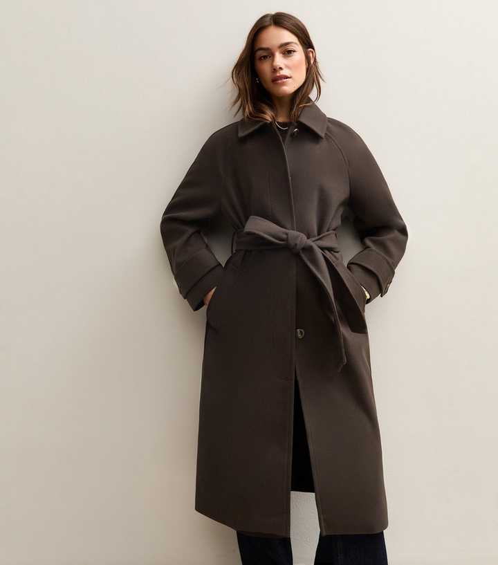 Petite Dark Brown Button Front Formal Coat