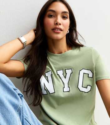 Light Green NYC Puff Print Relaxed T-Shirt