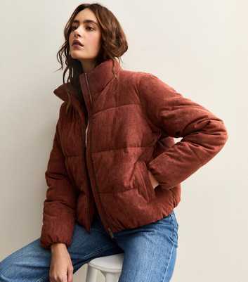 Rust Corduroy Cropped Puffer Jacket