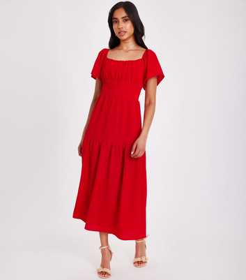 QUIZ Petite Dark Red Tiered Midi Dress