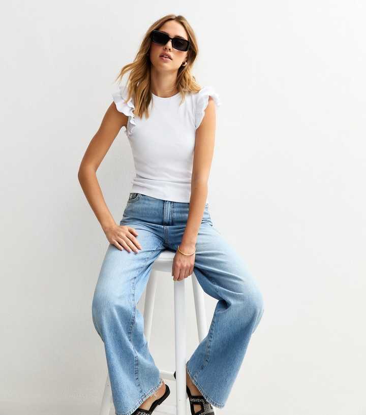 White Frill Trim Ribbed Vest | New Look