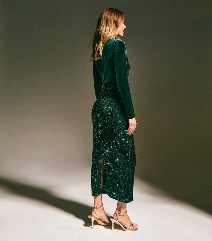 slim fit dress slacks City Lights Emerald Green Sequin Dress – Shop the Mint main image 1
