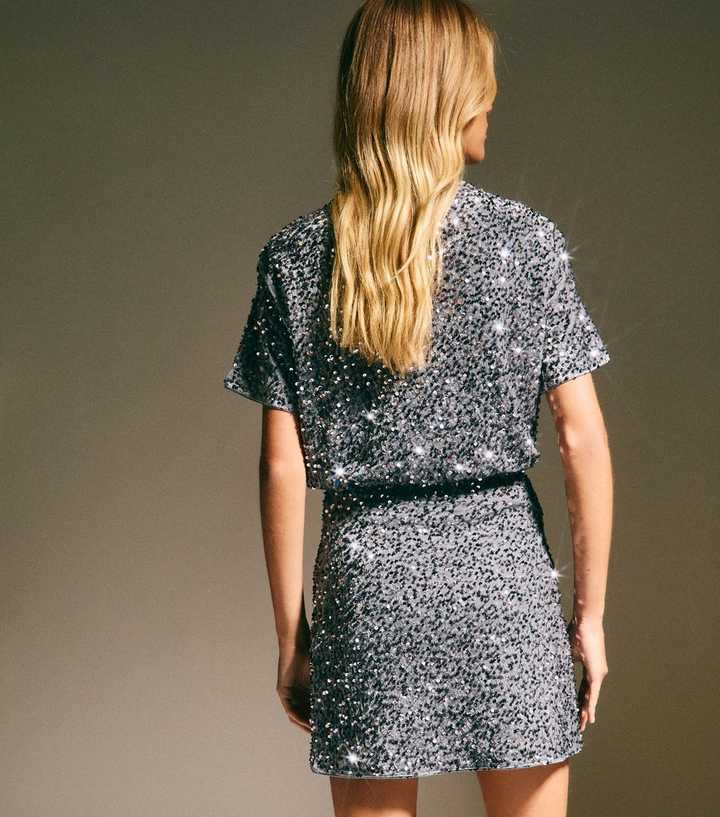 Grey Velvet Sequin Embellished A-Line Mini Skirt | New Look Grey Velvet Sequin Embellished A-Line Mini Skirt | New Look