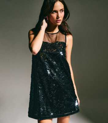 Black Sequin Embellished Mini Shift Dress