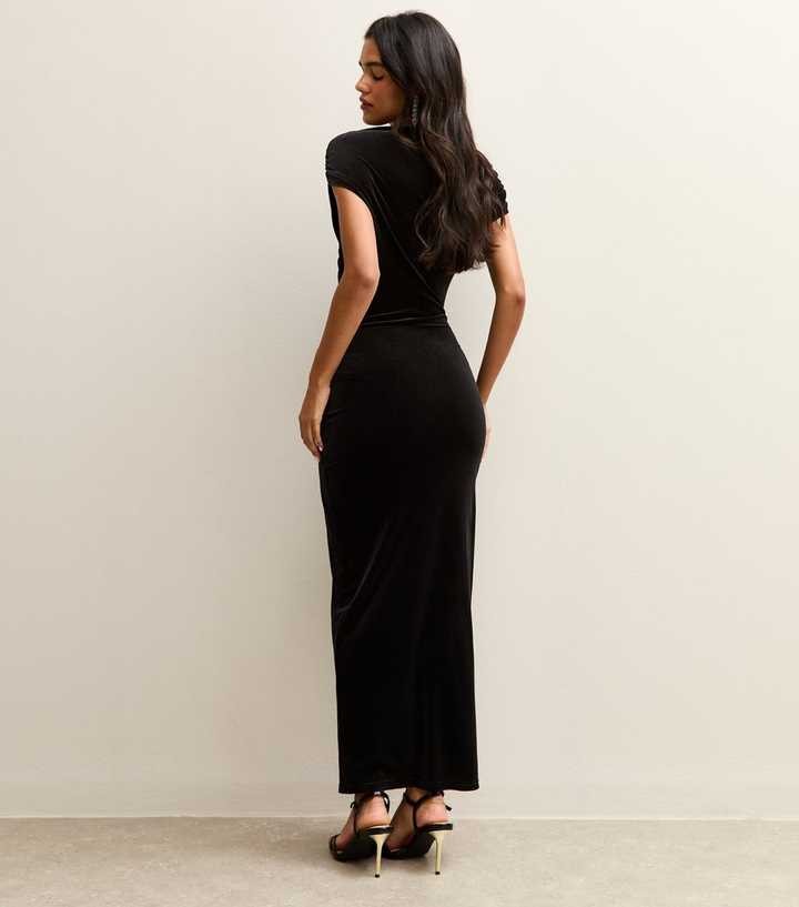 Black Velvet Off The Shoulder Knot Waist Maxi Dress | New Look