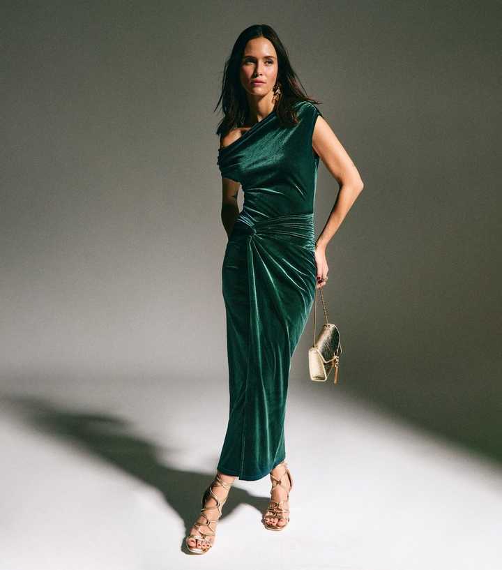 chinese dress ladies Dark Green Velvet Long Straps Floor Length Party Dress, Green Prom Dre –  Cutedressy