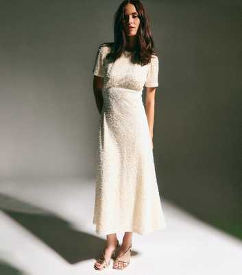 Cream Velvet A-Line Midi Sequin Dress