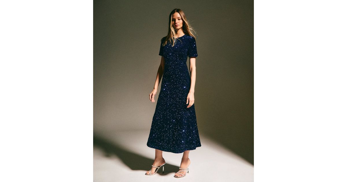 new look women's velvet a-line midi sequin dress reviews Black Velvet A-Line Midi Sequin Dress
