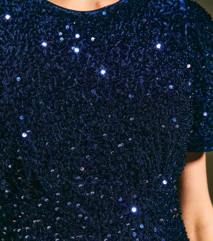 Navy Velvet A-Line Midi Sequin Dress | New Look