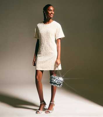 Cream Velvet Sequin T-Shirt Dress