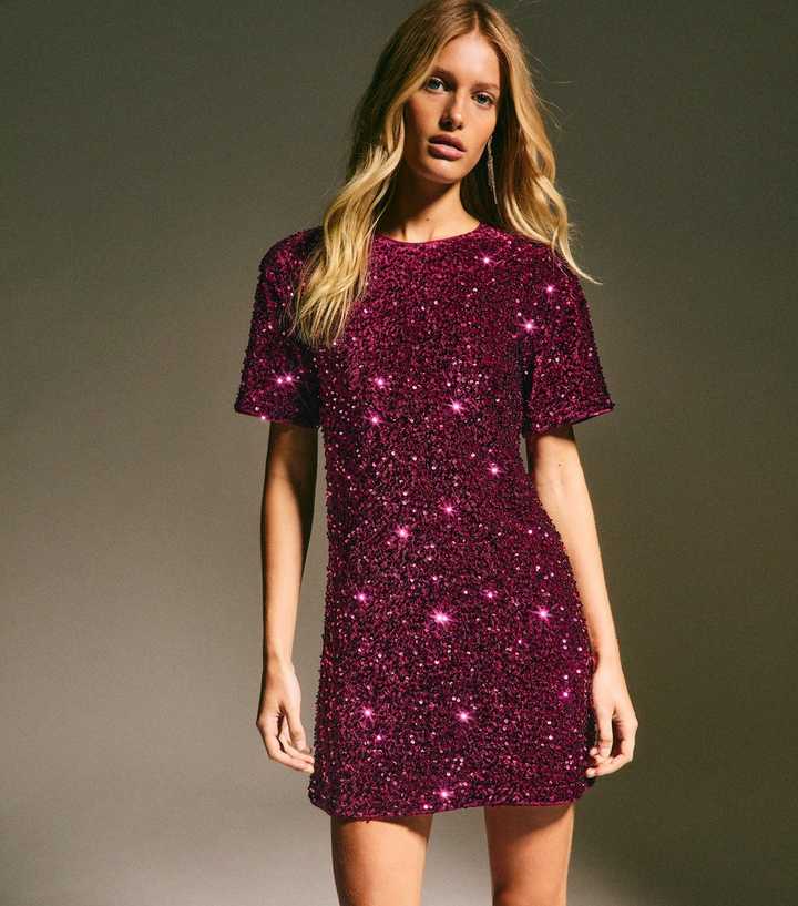 Dark Burgundy Velvet Sequin T-Shirt Dress