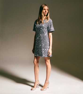 Silver Velvet Sequin T-Shirt Dress