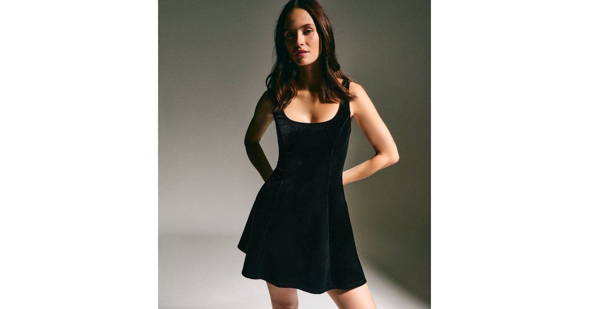Black Velvet Fit and Flare Micro Dress | New Look