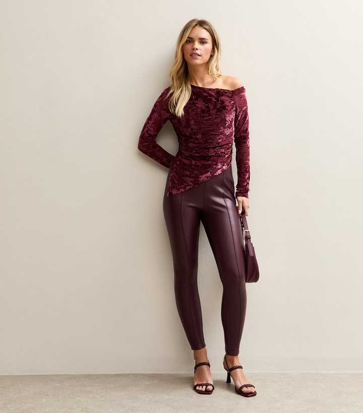 Petite Burgundy Faux Leather Leggings