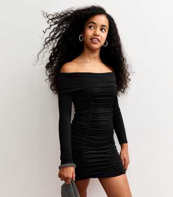 Girls Black Ruched Bandeau Dress