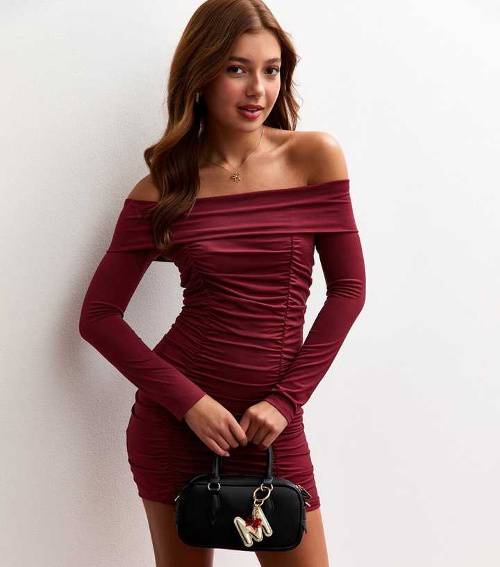 Girls Dark Burgundy Ruched Bandeau Dress | New Look