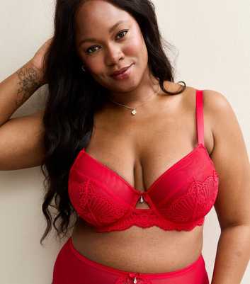 Curves Red Floral Lace Non Padded Bra