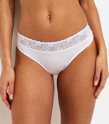White Microfibre Flat Lace Top Brazilian Briefs