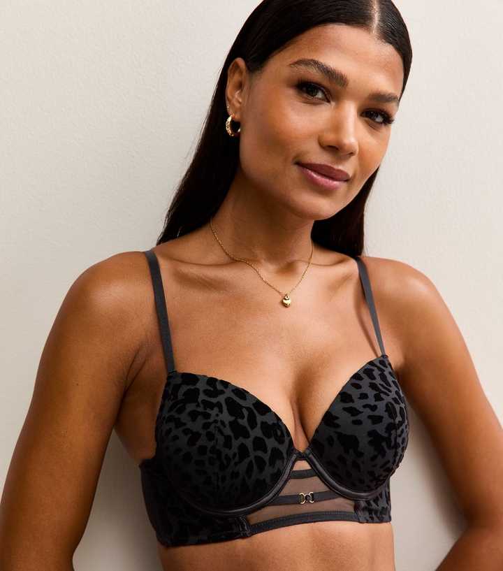 Black Leopard Flock T-Shirt Bra