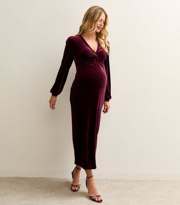 burgundy velvet maternity dress JOAH BROWN Asymmetrical Form Fitting Rib Button Sweater V Neck Mini Dress | Pearl Grey Luxe Knit main image 0