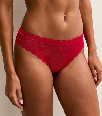 Red Bow Embroidered Mesh Lace Trim Thong