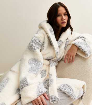 Grey Heart Pattern Borg Texture Robe