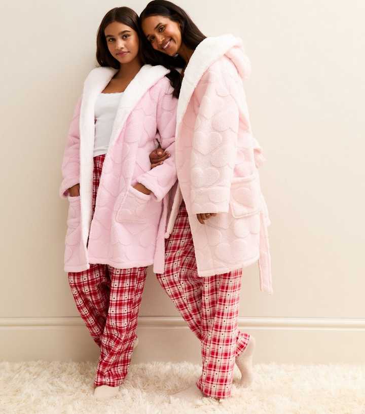 Light Pink Heart Pattern Hooded Dressing Gown