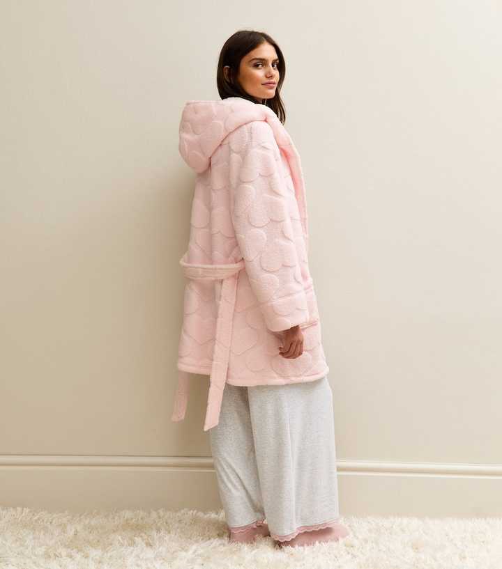 Light Pink Heart Pattern Hooded Dressing Gown | New Look Light Pink Heart Pattern Hooded Dressing Gown | New Look