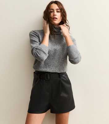 Black Faux Leather Belted Shorts