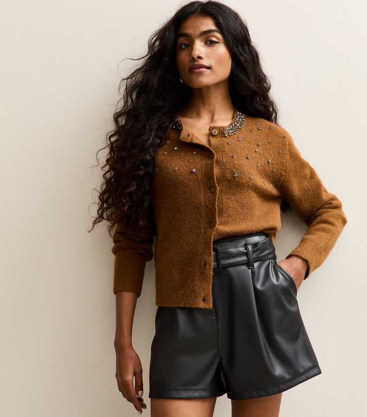 Petite Black Faux Leather Belted Shorts