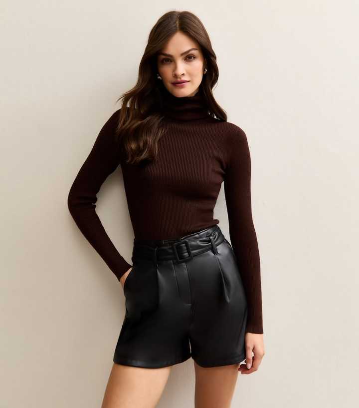 Tall Black Faux Leather Belt Shorts