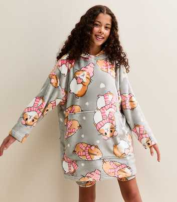 Girls Grey Maise Hamster Print Oversized Hoodie