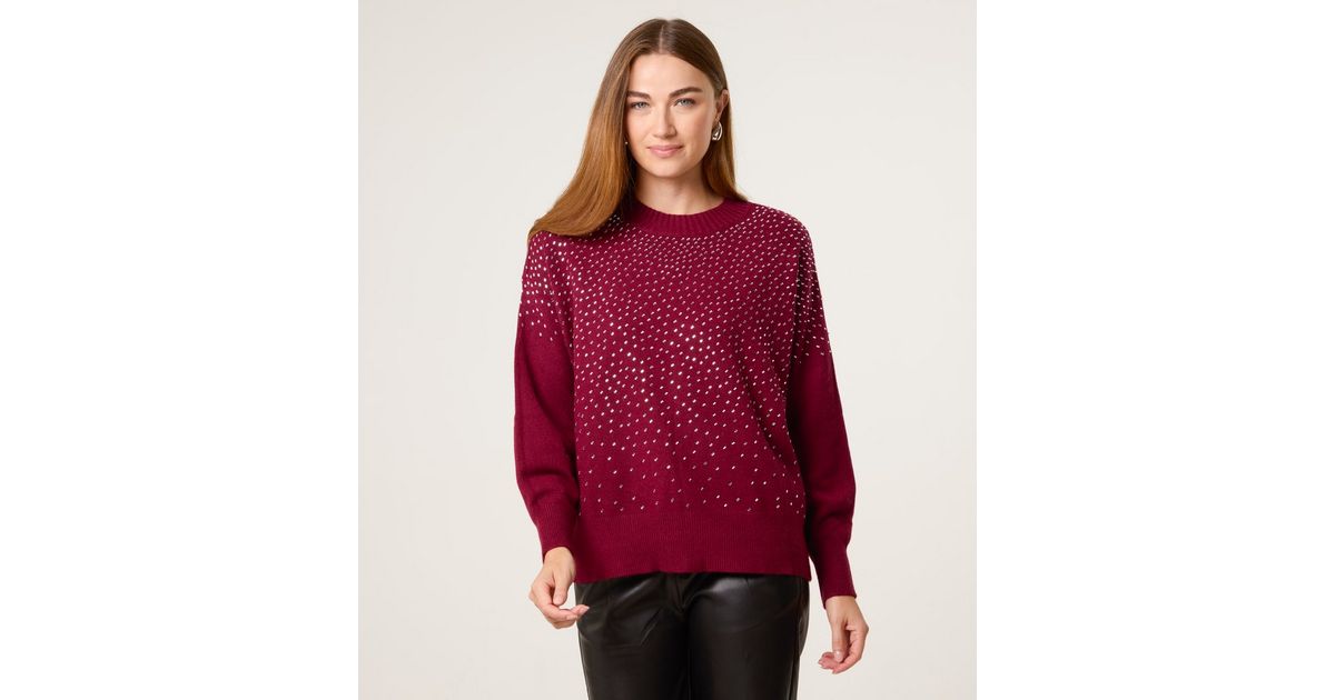 Blue Vanilla Light Burgundy Diamanté Embellished Jumper New Look