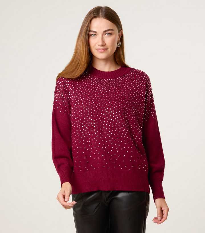 Blue Vanilla Light Burgundy Diamanté Embellished Jumper