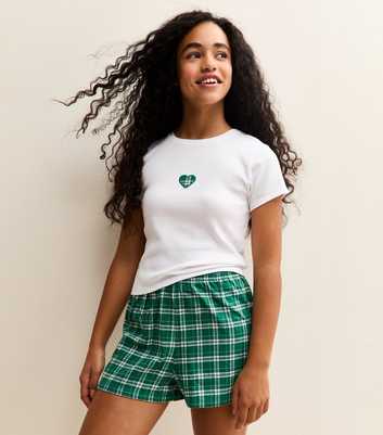 Girls Green Check T-Shirt and Shorts Pyjama Set