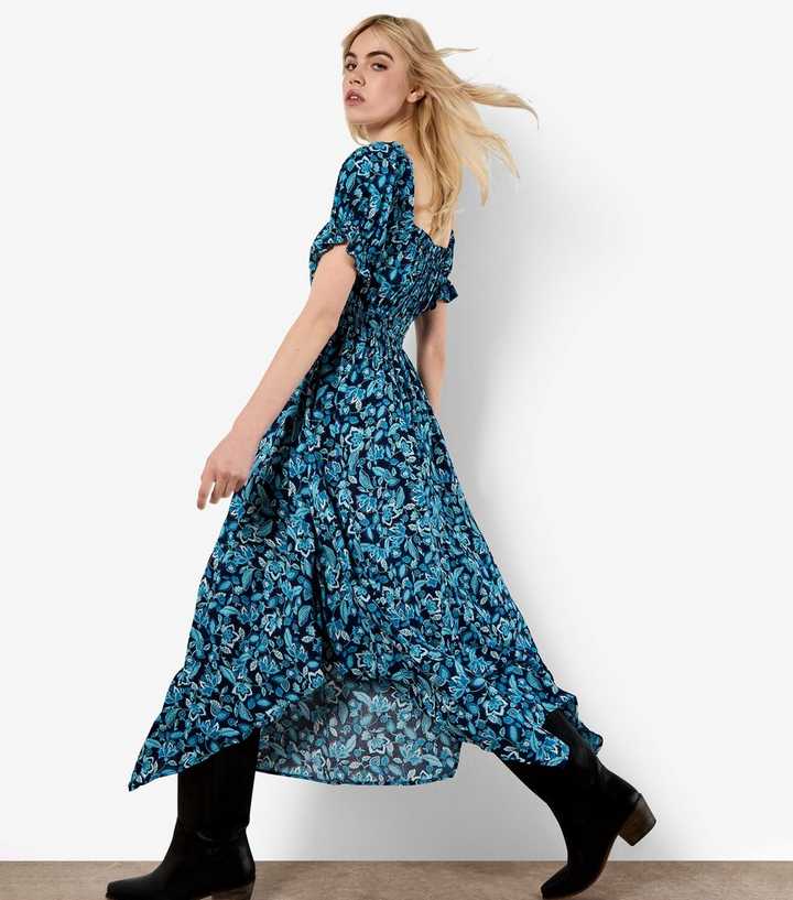 Apricot Navy Floral Print Milkmaid Midi Dress | New Look