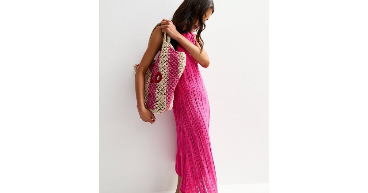 Sun-Kissed Orange Cotton Dress with Hot Pink Crochet Magic main image 1
