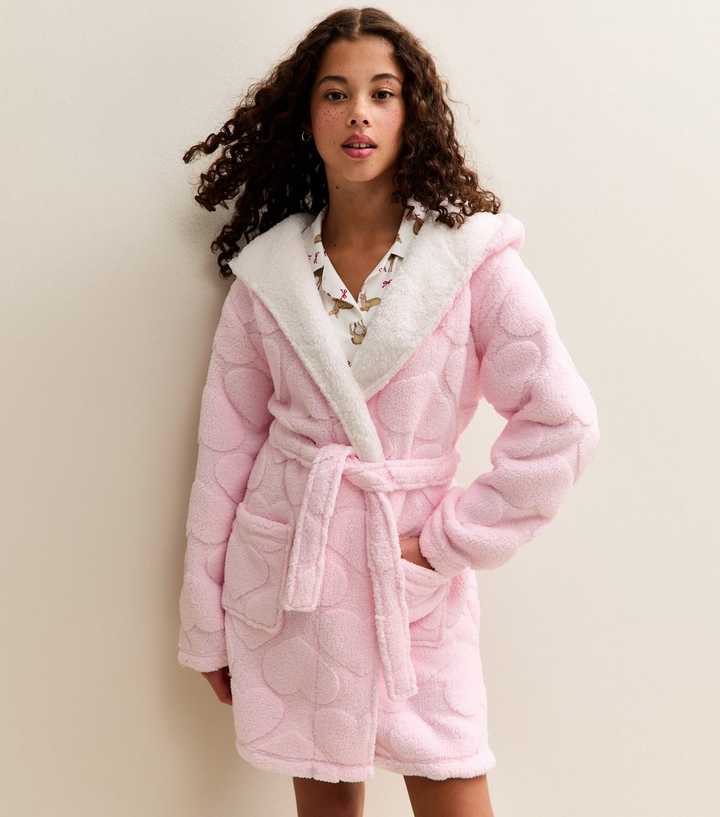 Girls Pink Heart Fleece Robe